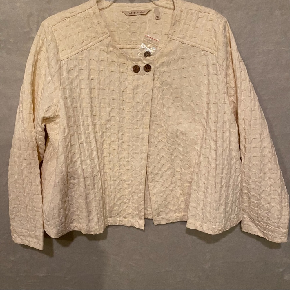 Soft Surroundings Cardigan Womens Large Cream Basket Weave Cotton New